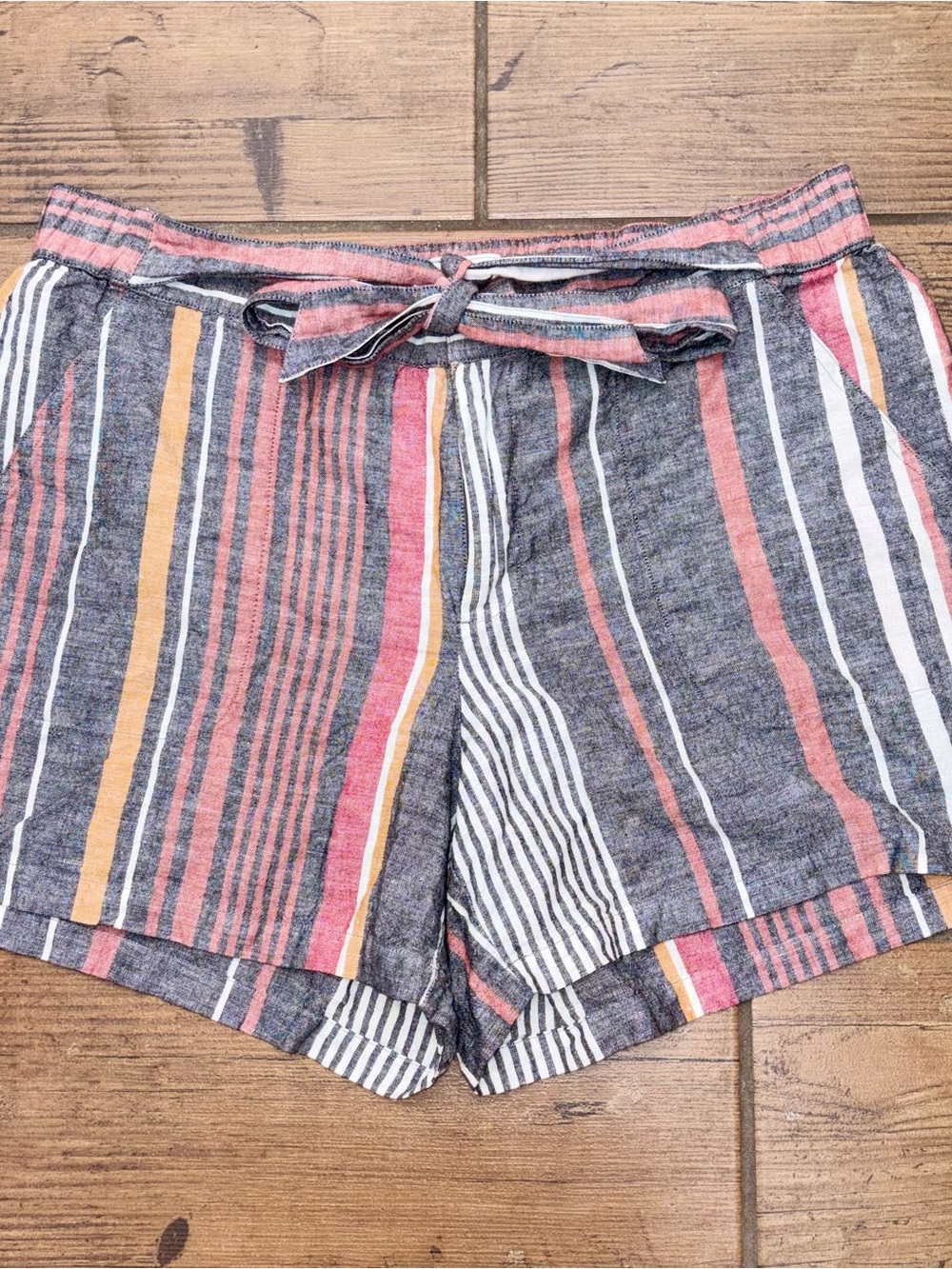 Liz Claiborne Wide Leg Shorts Linen Cotton Tie Waist Coastal Grandmother Size 16